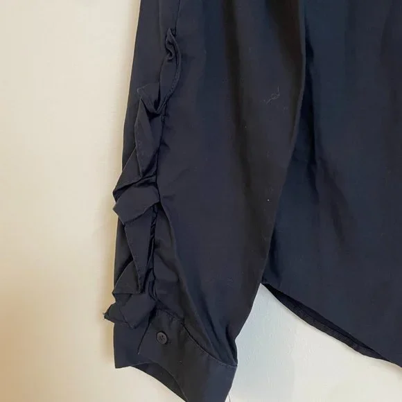 Zara Navy tuxedo ruffle detail blouse SMALL - Picture 2 of 3